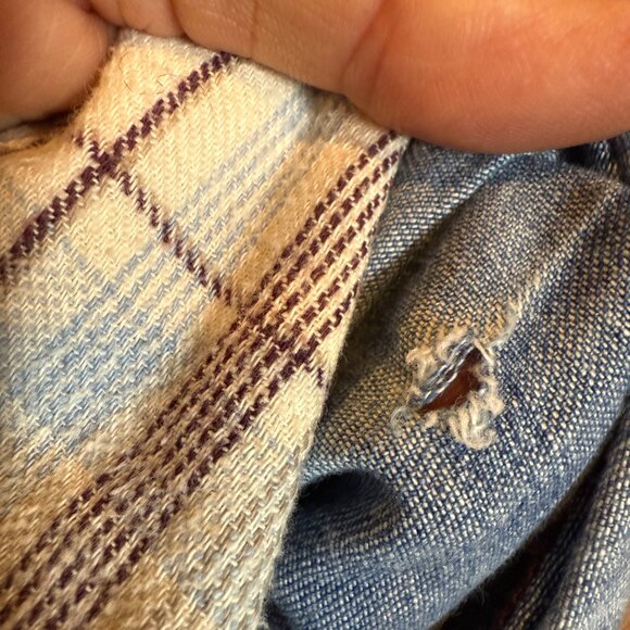 Free People Flannel Plaid & Chambray Denim Button Up Shirt XS - Picture 7 of 9